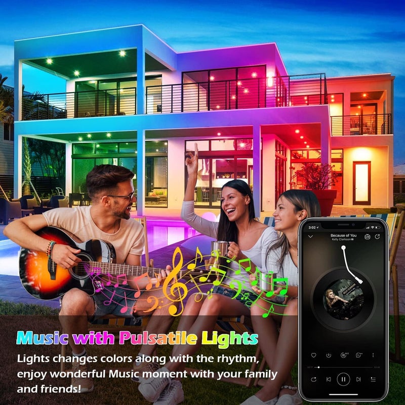 FBZ Outdoor LED Strip Lights Waterproof,Music Sync RGB IP68 Outside Led Light Strips Waterproofs with App and Remote,Exterior Led Rope Lights Waterproof for Deck,Balcony,Roof,Garden,Pool (50FT) - Image 5